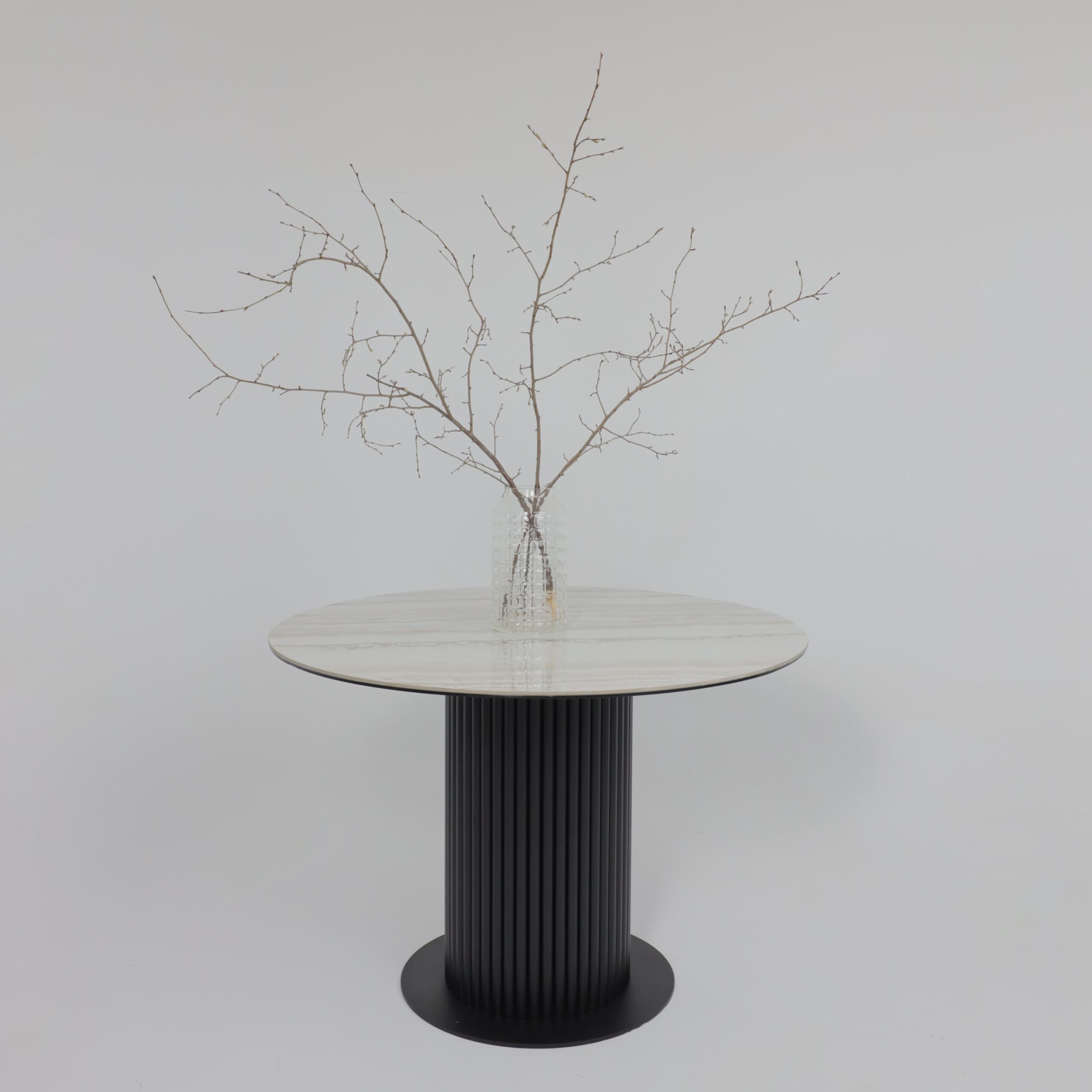 Стол РАУНД,керамика 2 кат. Д 1100, Камень белый Elyt pulido/ Черный матовый