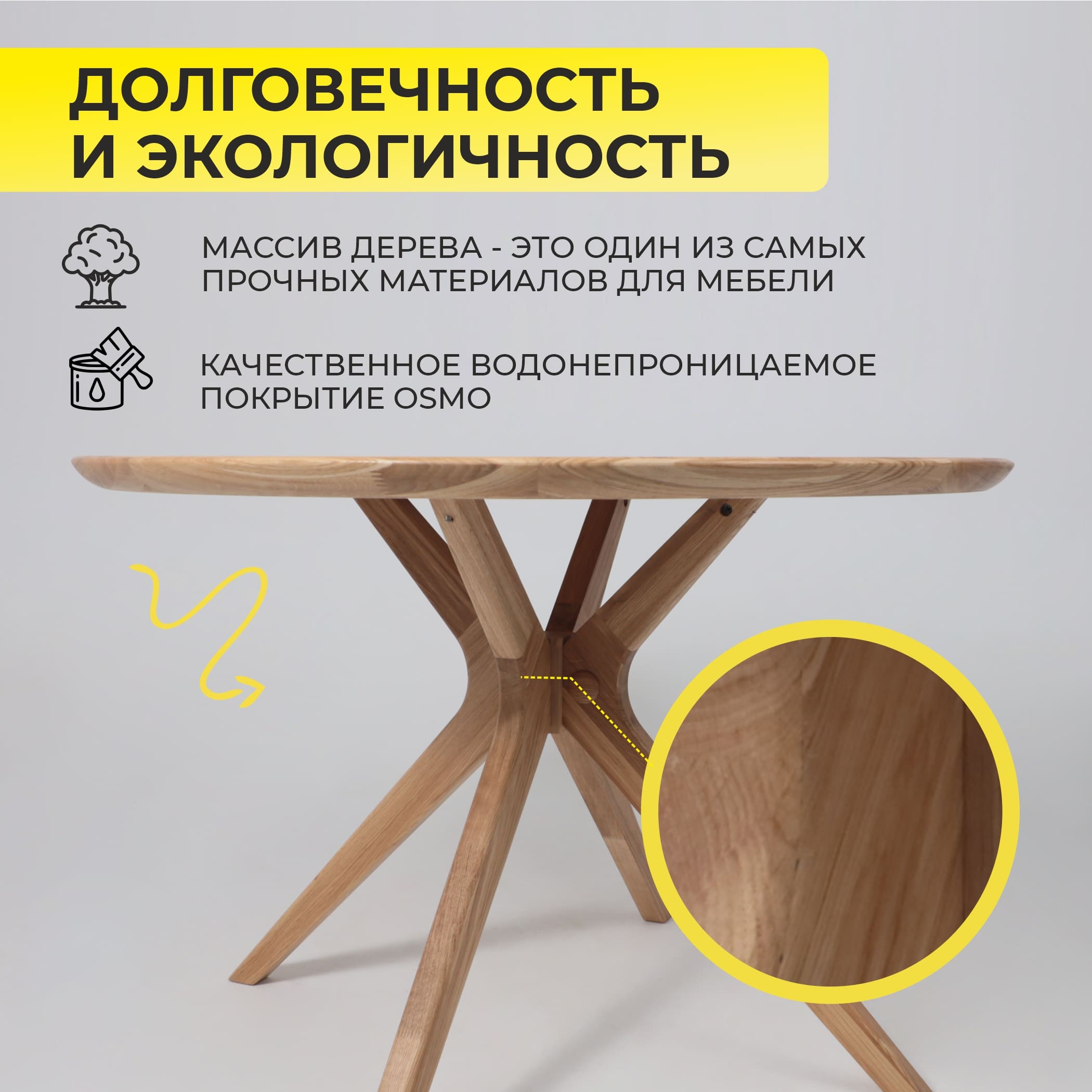 Стол ОЛДЕН, d950*760 (001Д), дуб натуральный/покрытие бесцветное