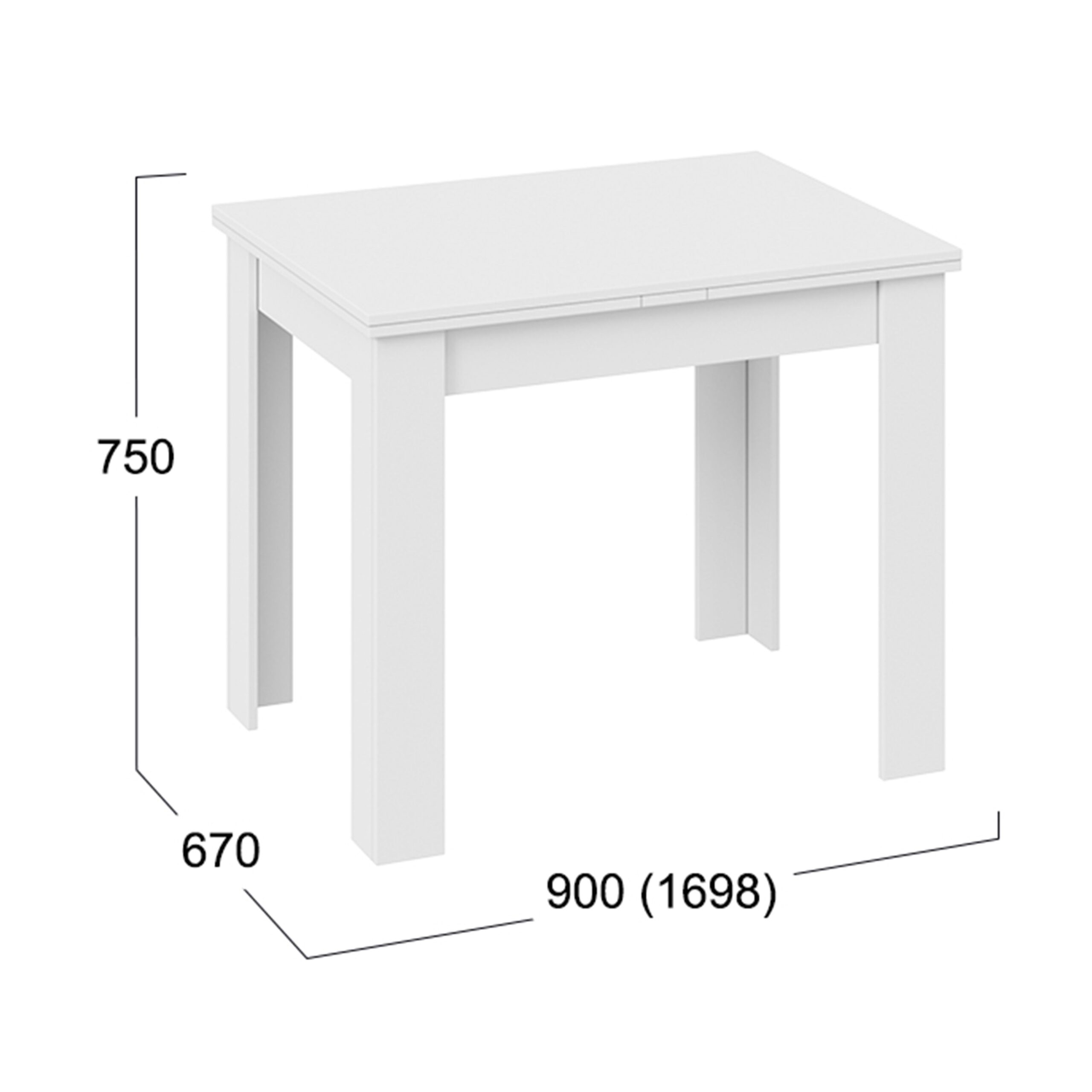 Стол раздвижной ПРОМО Тип 3, 900(1698)*670, белый/белый