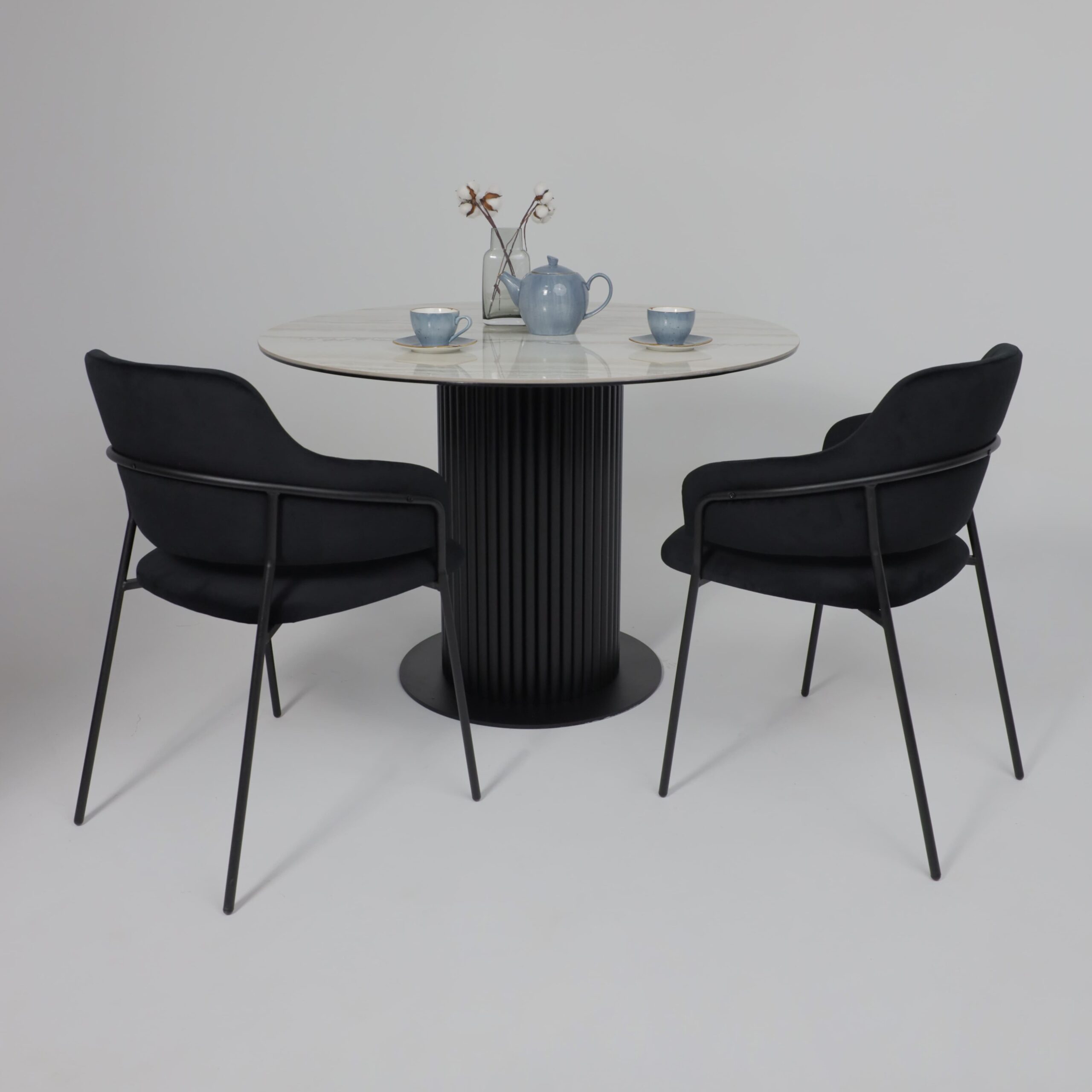 Стол РАУНД,керамика 2 кат. Д 1100, Камень белый Elyt pulido/ Черный матовый