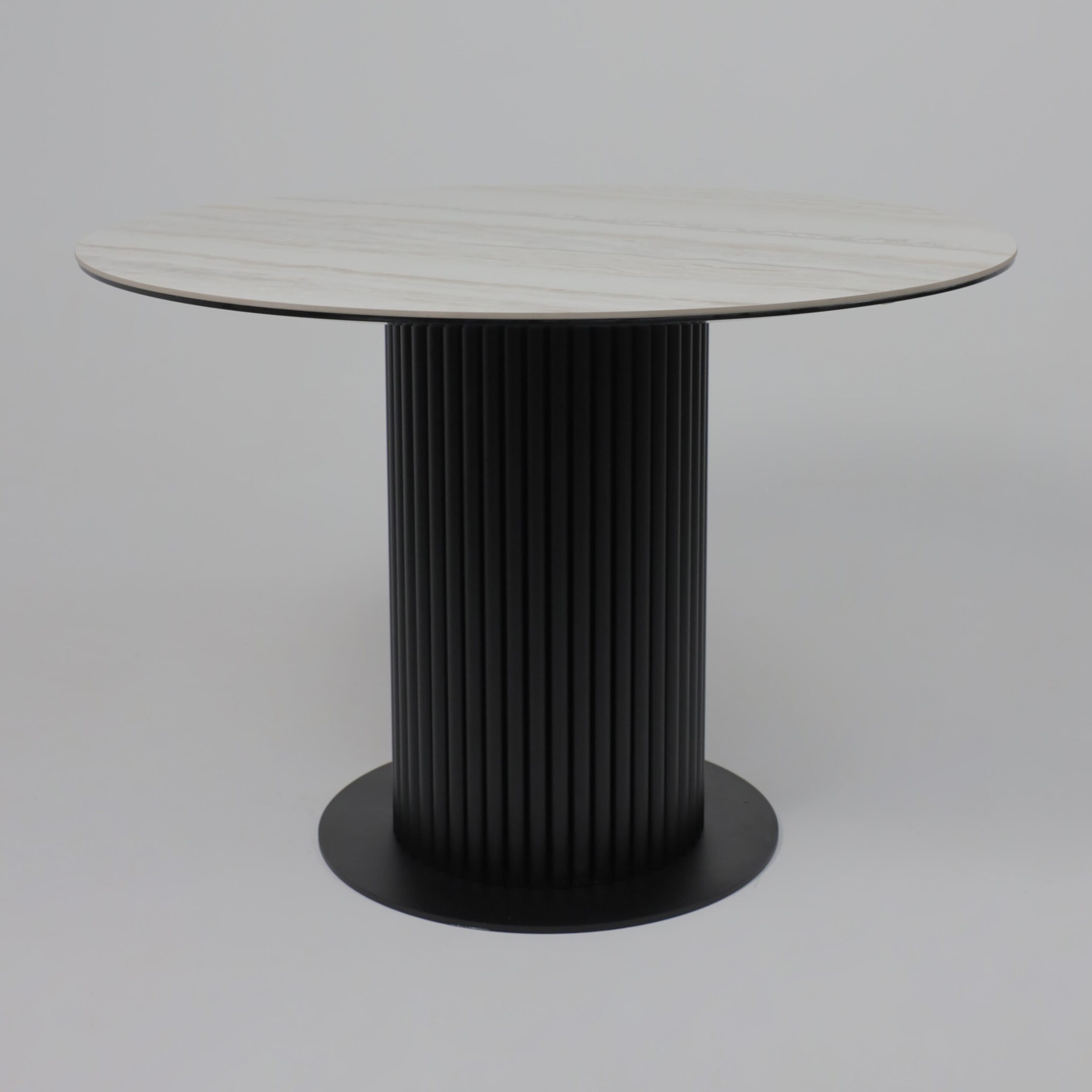 Стол РАУНД,керамика 2 кат. Д 1100, Камень белый Elyt pulido/ Черный матовый