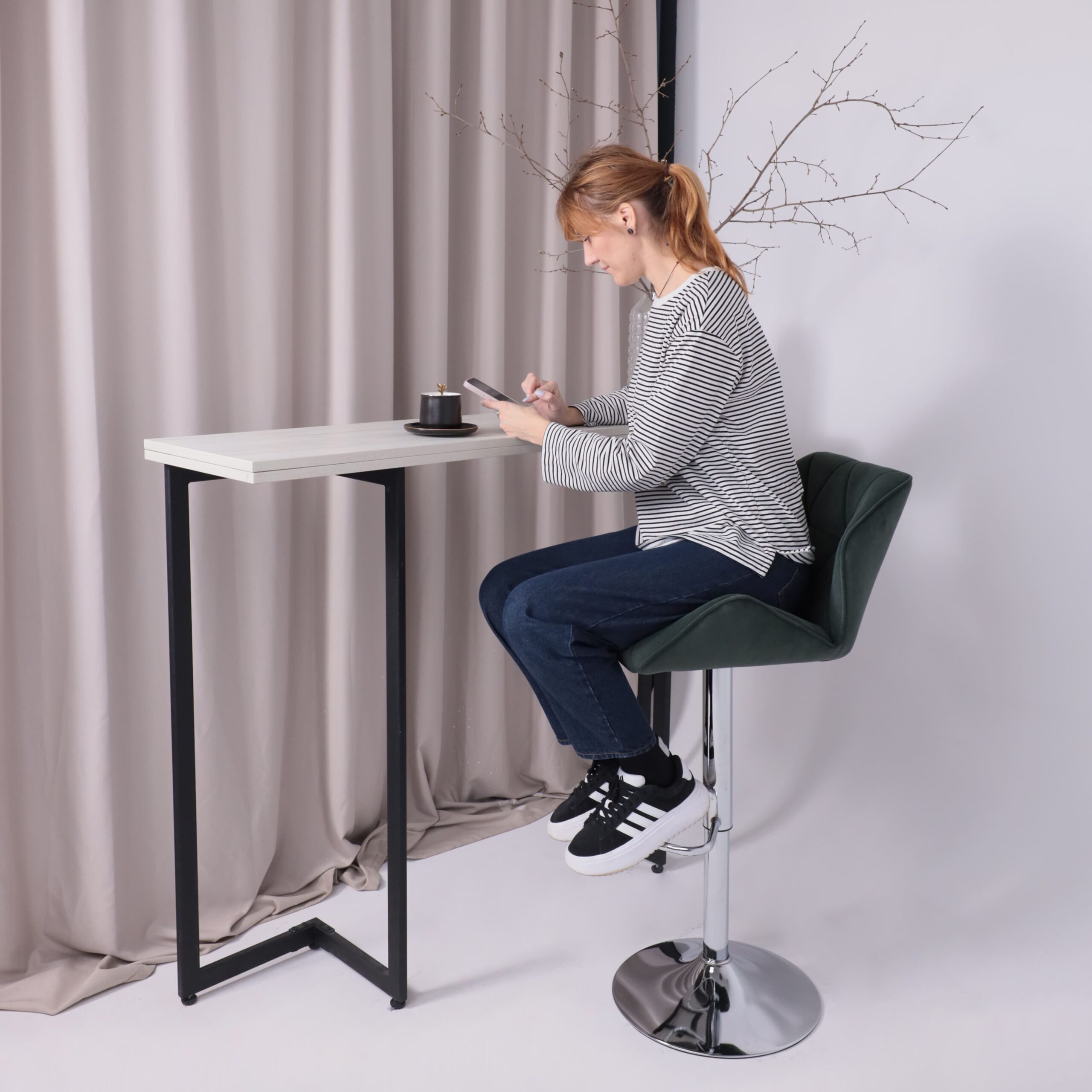 Кресло барное BERLIN GB, Kiton 708 темно-зеленый велюр/хром