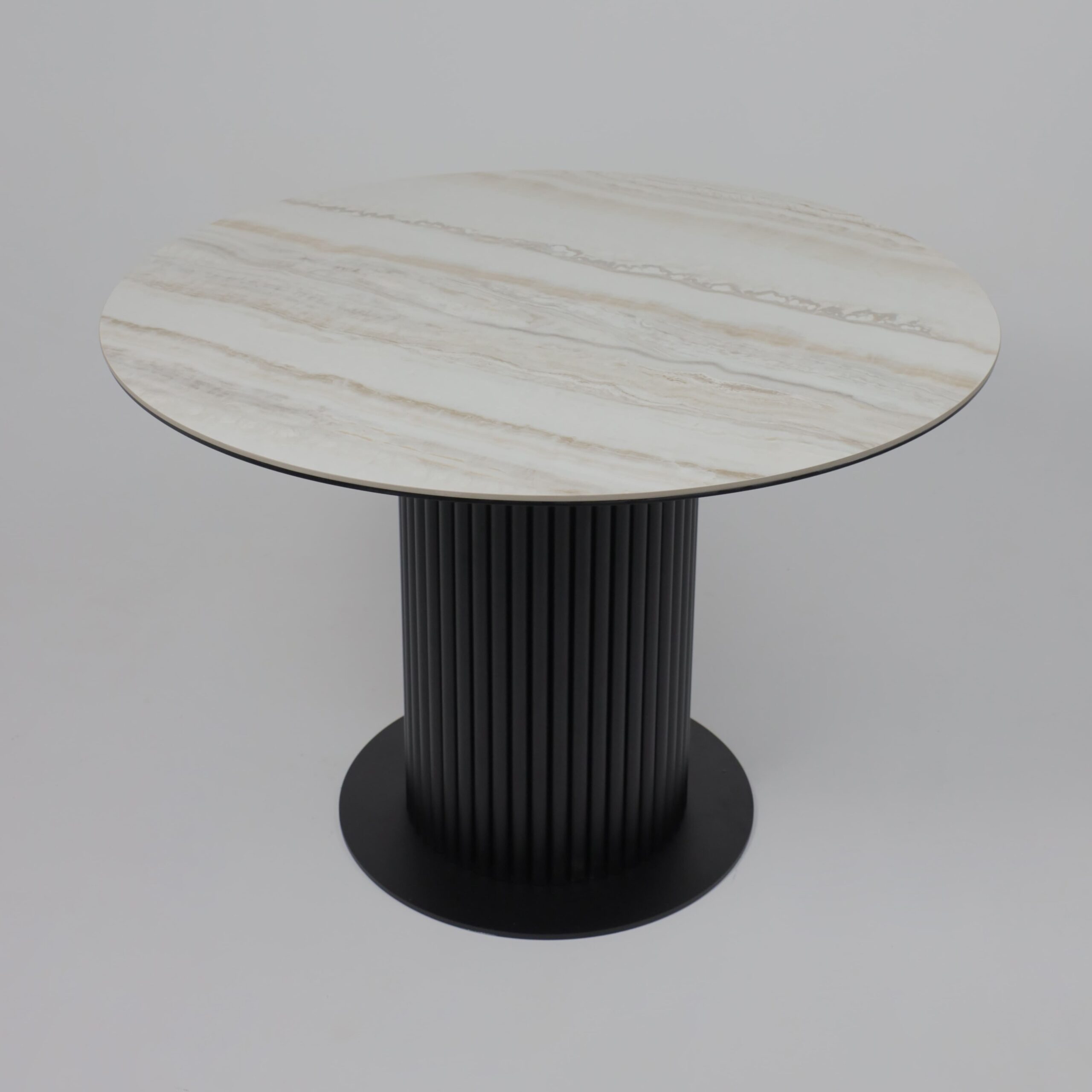 Стол РАУНД,керамика 2 кат. Д 1100, Камень белый Elyt pulido/ Черный матовый