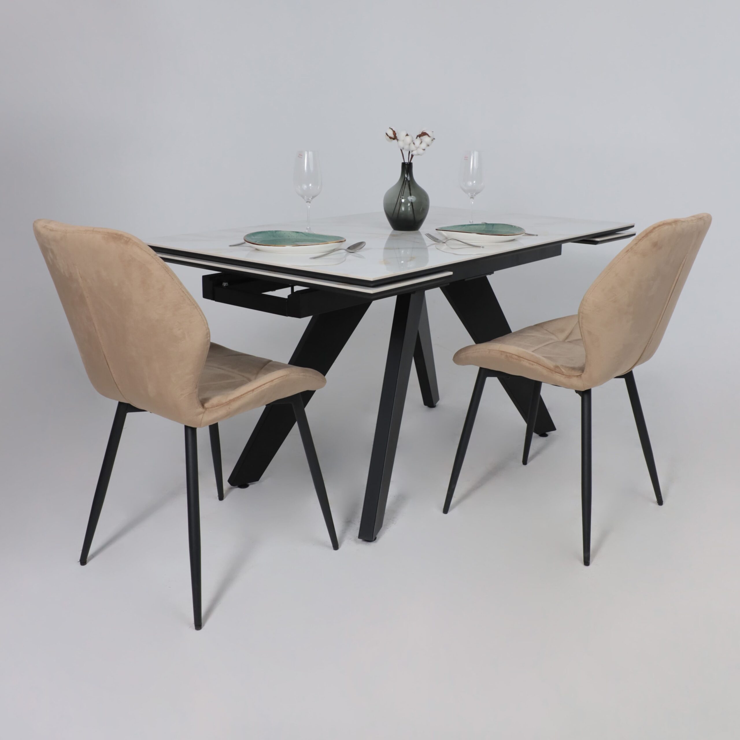 Стол AV 2122, МДФ+керамика, раздвижной 1400 (2000)*850 белый, глянцевый CARLA LARKIN/черный