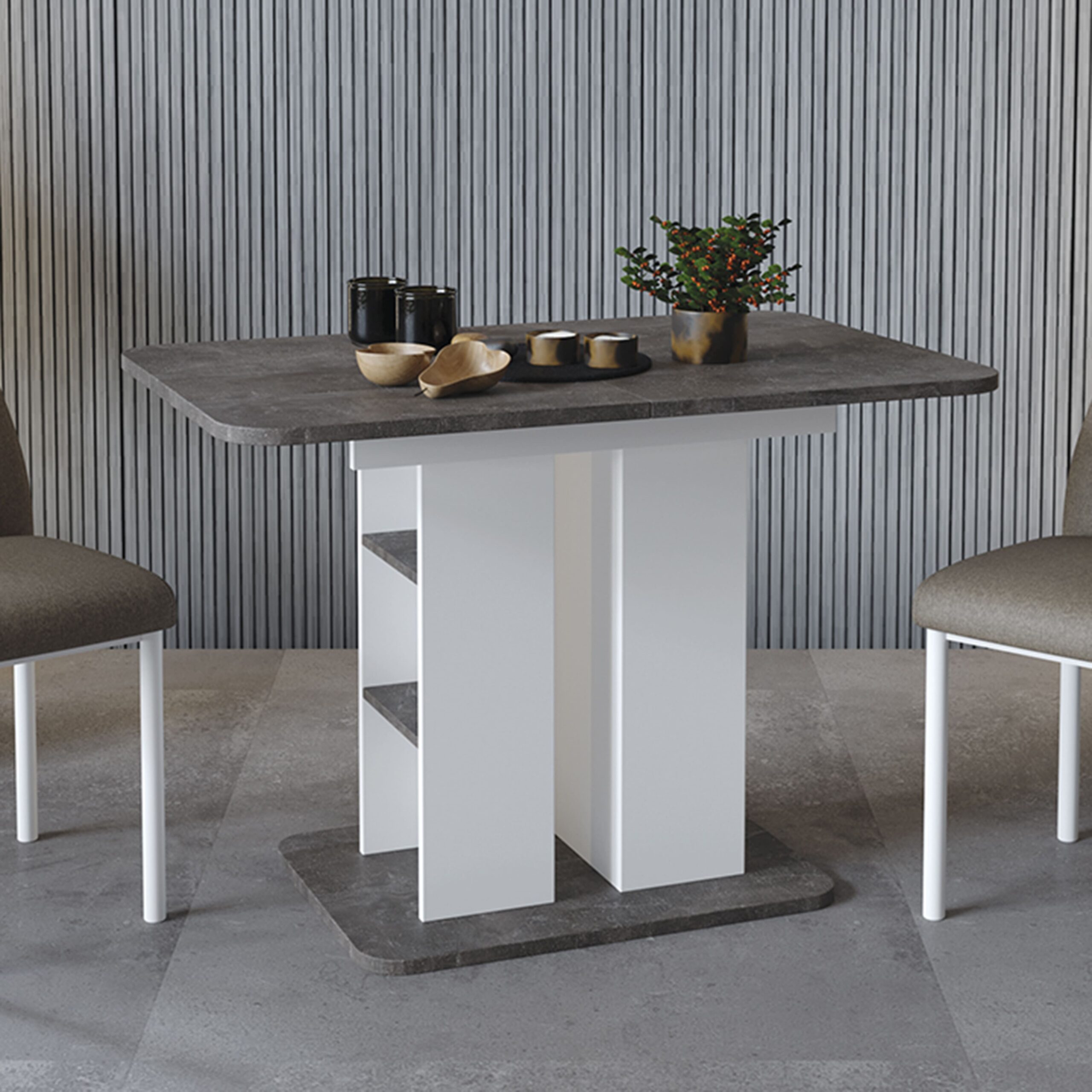 Стол обеденный МЮНХЕН Тип 2, 1100(1490)*700, ателье темный/белый ясень