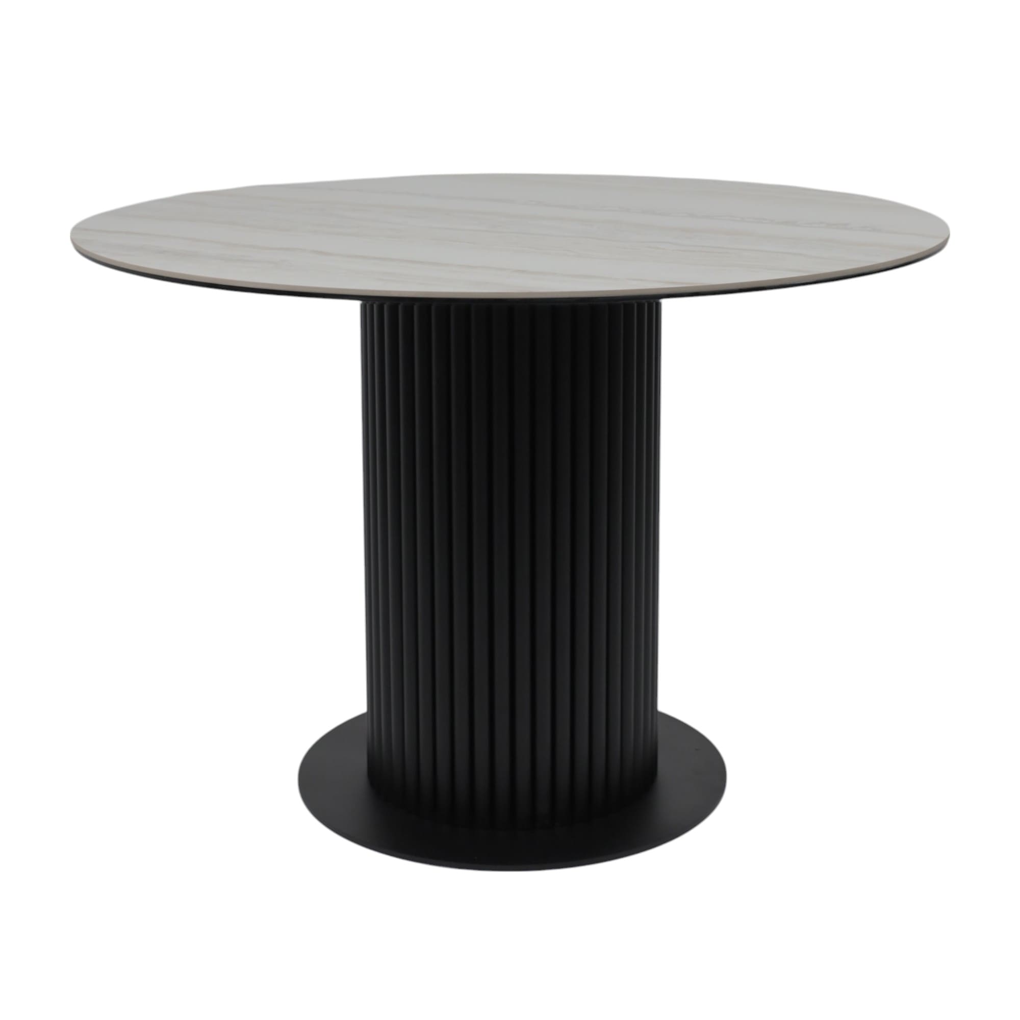 Стол РАУНД,керамика 2 кат. Д 1100, Камень белый Elyt pulido/ Черный матовый