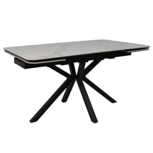 Стол РЕЙН NEW,керамика 0 кат. 1400(2040)*900, Камень белый Greys White/Черный матовый