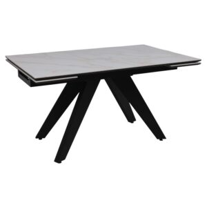 Стол AV 2122, МДФ+керамика, раздвижной 1400 (2000)*850 белый, глянцевый CARLA LARKIN/черный