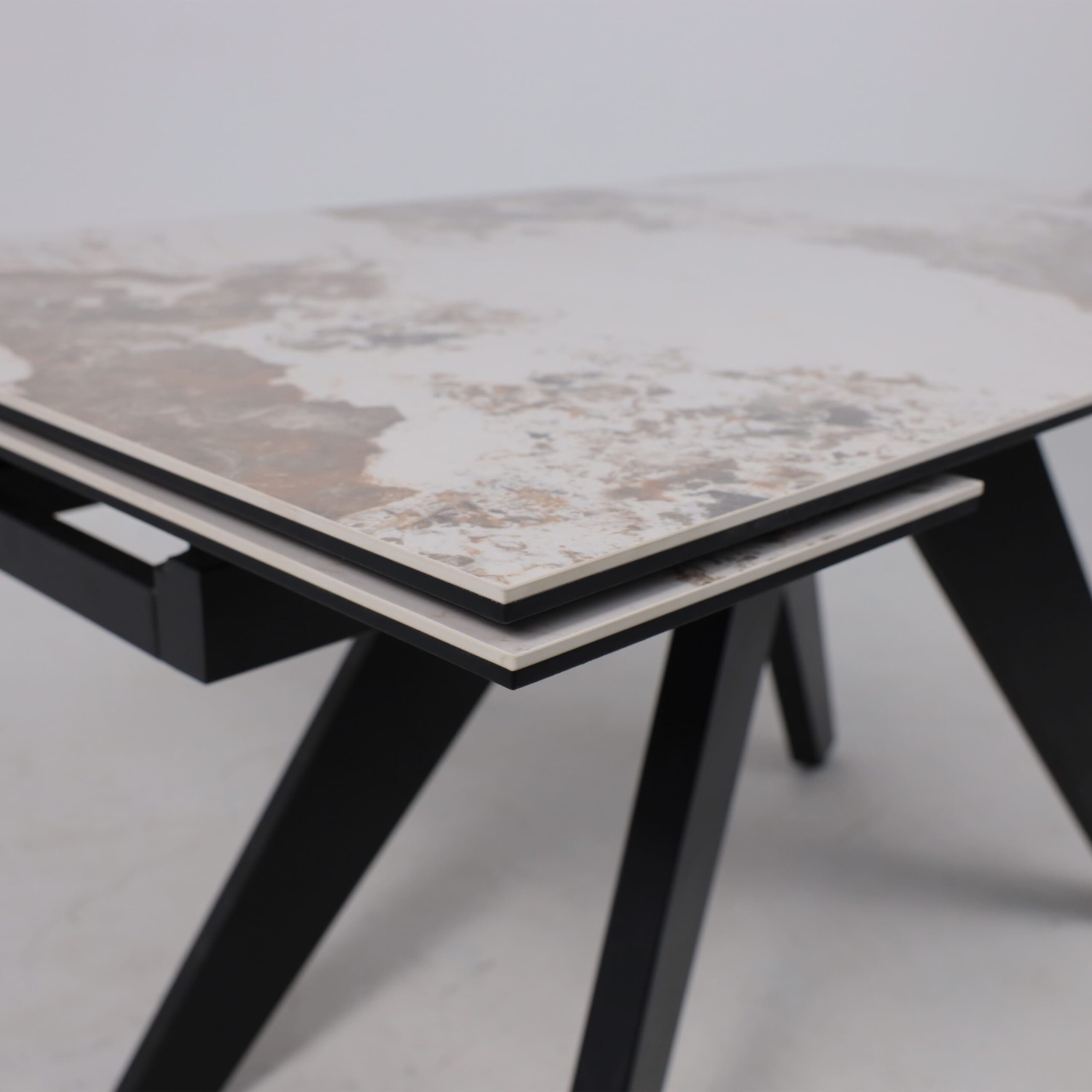 Стол AV 2122, МДФ+керамика, раздвижной 1400 (2000)*850 белый, глянцевый PANDORA/черный