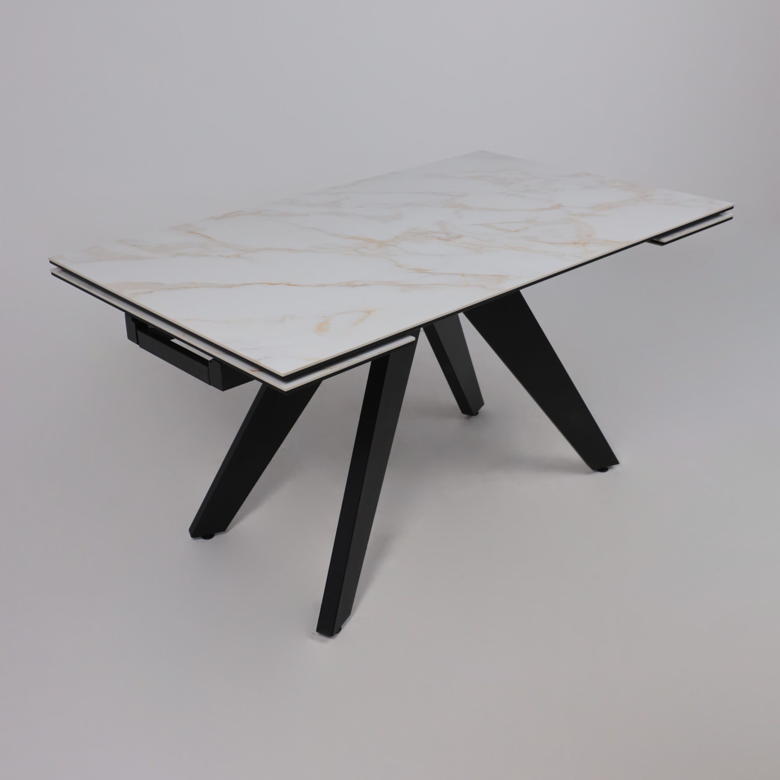 Стол AV 2122, МДФ+керамика, раздвижной 1400 (2000)*850 белый, глянцевый CARLA LARKIN/черный